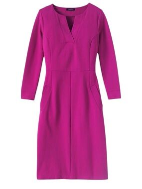 Lands' End Pink Ponte Knit Split Neck Dress with Pockets Size 8 Magenta